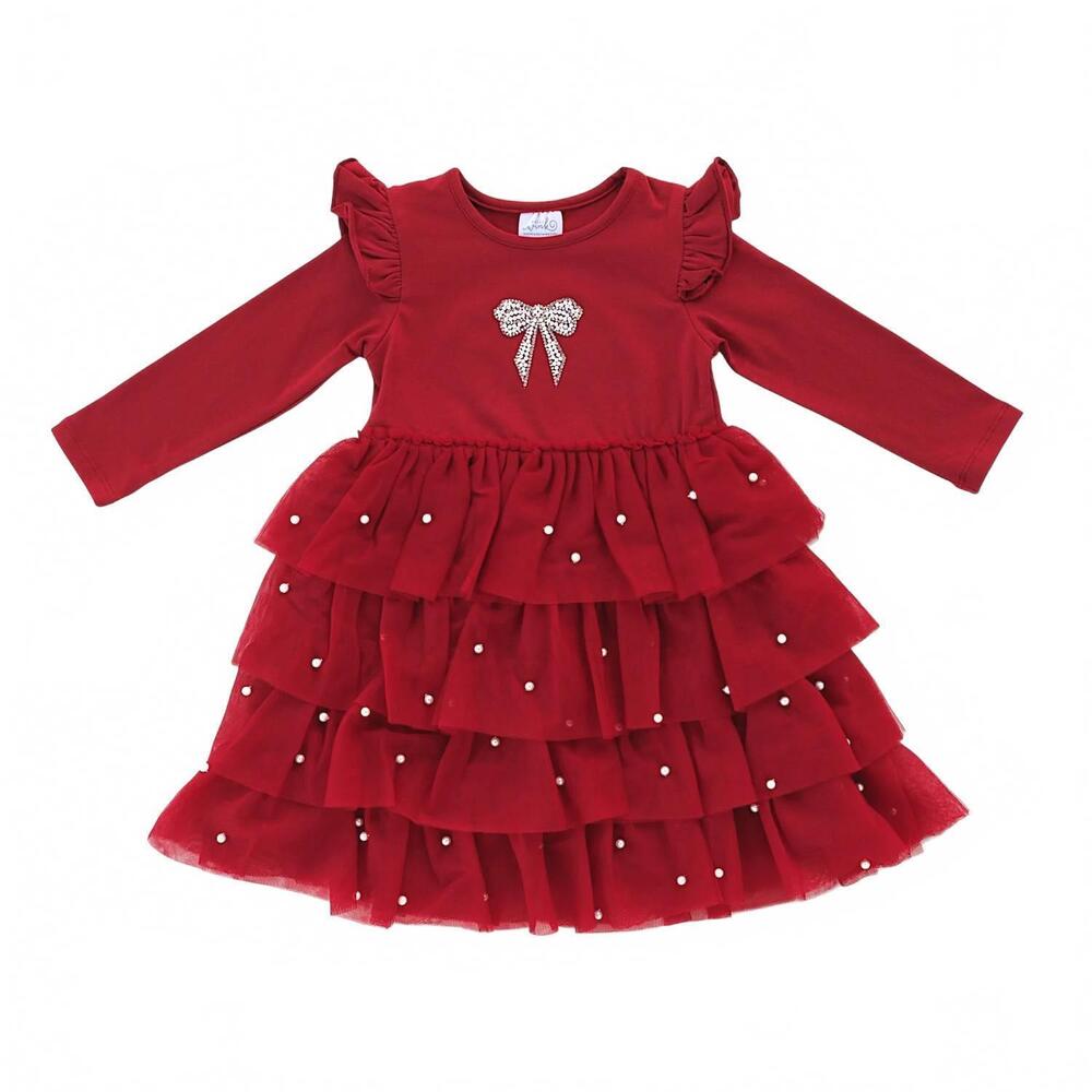 NEW SWEET WINK kids' christmas pearl long sleeve tutu dress in ruby red